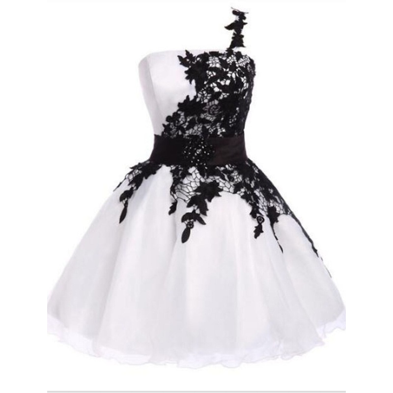 Aimishang  A-Line Color Block White Party Wear Cocktail Party Dress One Shoulder Sleeveless Short / Mini Chiffon with Appliques