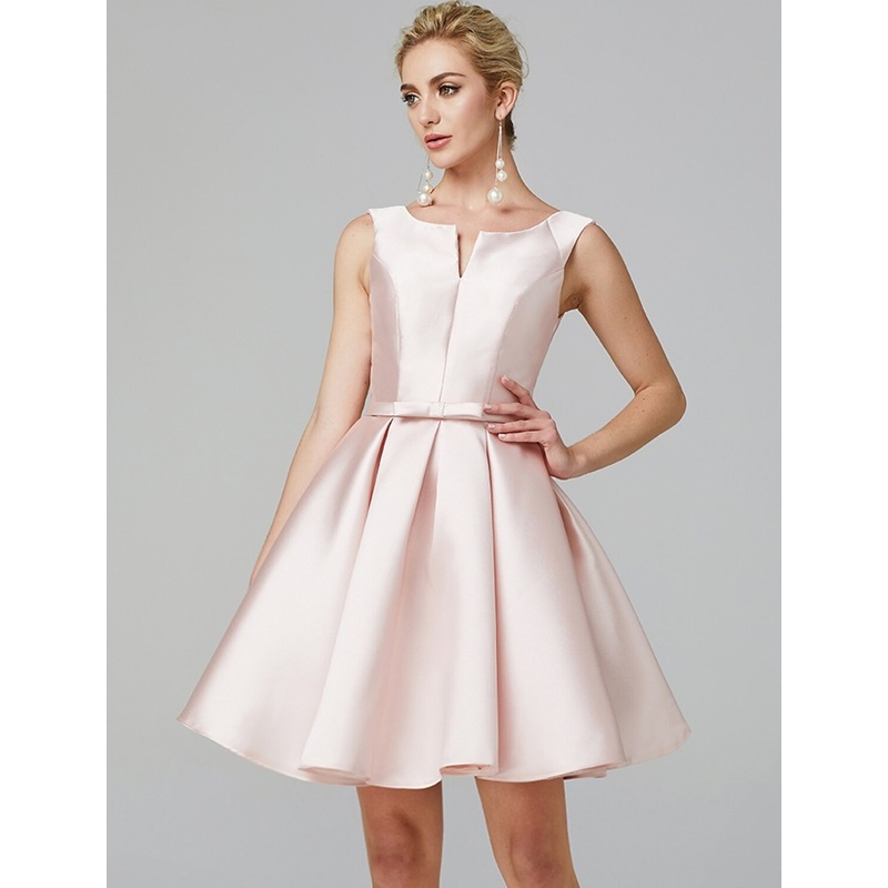 Aimishang  A-Line Cute Dress Homecoming Knee Length Sleeveless V Wire Satin with Bow(s) Pleats
