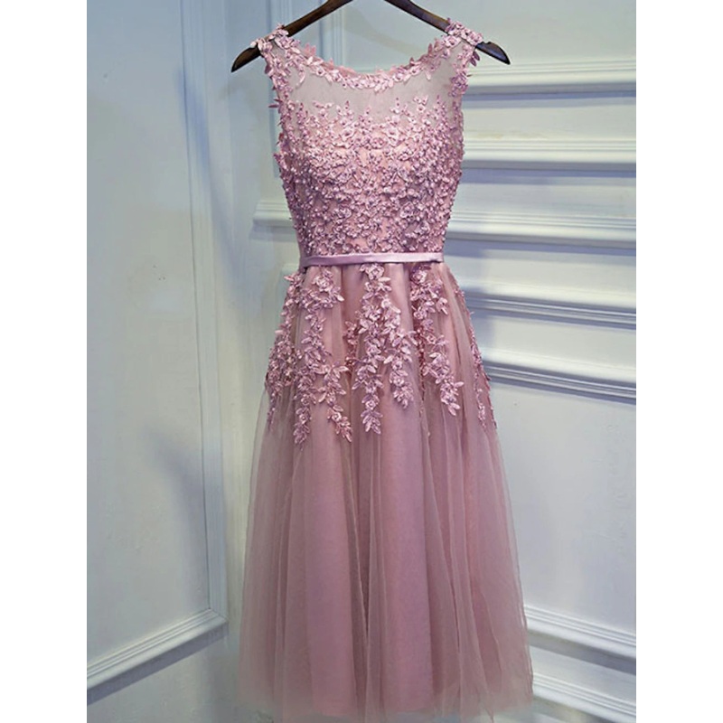 Aimishang   A-Line Cute Formal Evening Dress Jewel Neck Sleeveless Short / Mini Lace with Beading Appliques