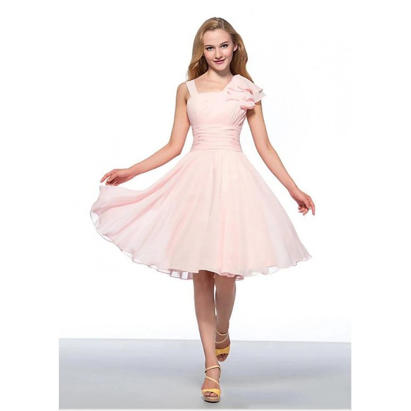 Aimishang   A-Line Empire Elegant Engagement Cocktail Party Dress Jewel Neck Sleeveless Knee Length Chiffon with Ruched