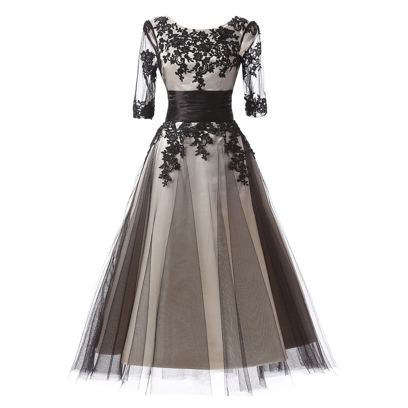 Aimishang   Ball Gown Evening Gown Color Block Dress Formal Evening Ankle Length Half Sleeve Jewel Neck Fall Wedding Guest Lace with Lace Insert Appliques