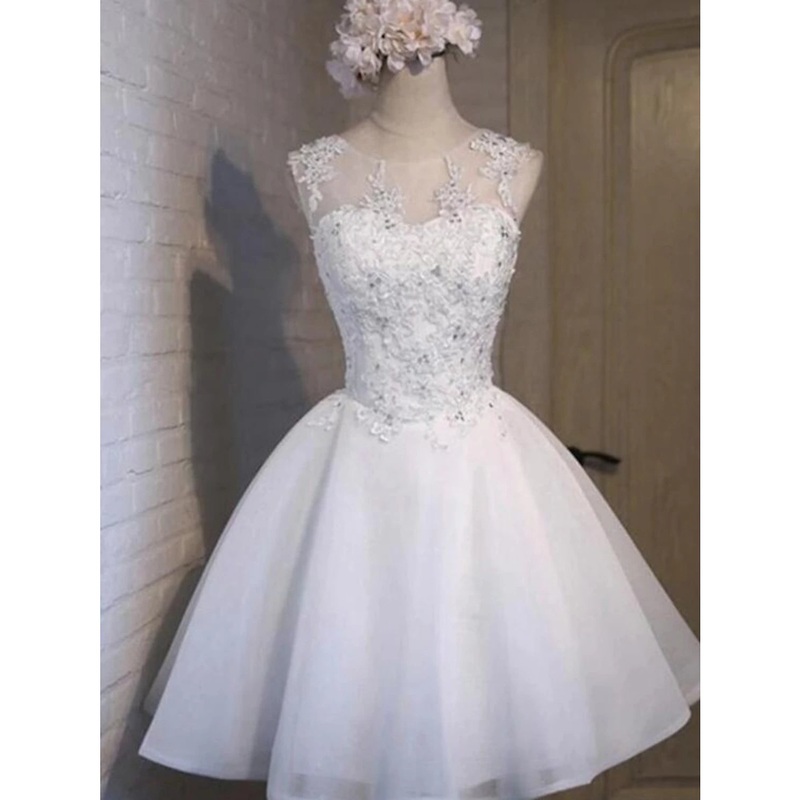 Aimishang A-Line Homecoming Dresses Floral Dress Holiday Short / Mini Sleeveless Jewel Neck Tulle with Appliques