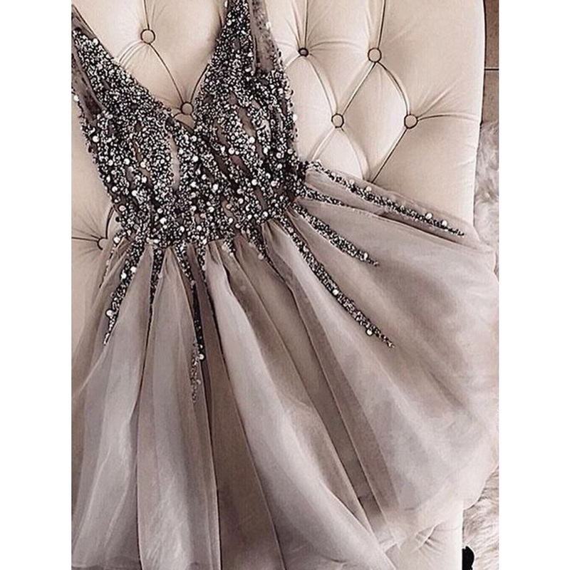 Aimishang A-Line Short / Mini Homecoming Dresses Sparkle & Shine Dress Party Wear Sleeveless V Neck Tulle with Glitter