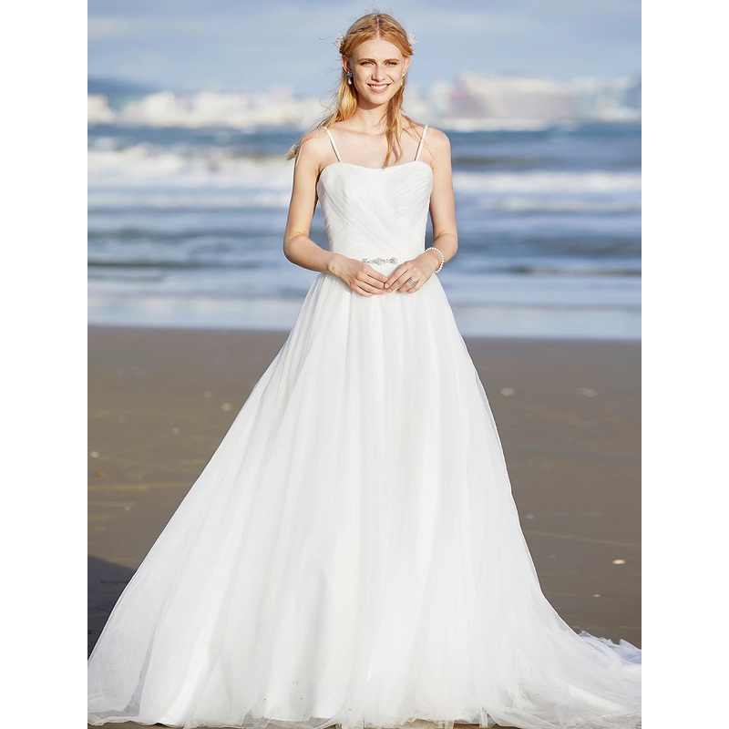 Aimishang  Beach Wedding Dresses A-Line Spaghetti Strap Sleeveless Sweep / Brush Train Chiffon Bridal Gowns With Sashes / Ribbons
