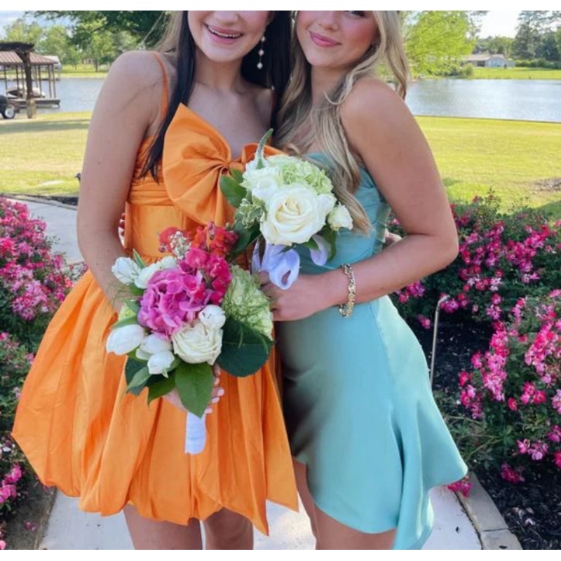 Lovely Yellow A-Line Spaghetti Straps Homecoming Dress Party Dress With Bow Wholesale