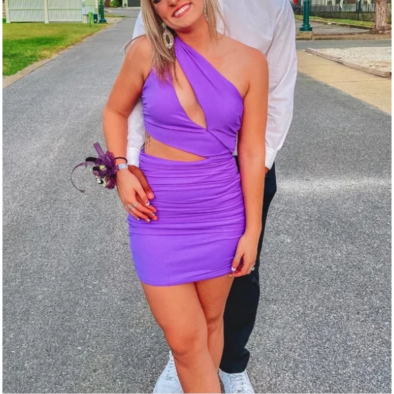 Purple One Shoulder Tight Cut Out Homecoming Dress Sexy Party Dress Wholesale