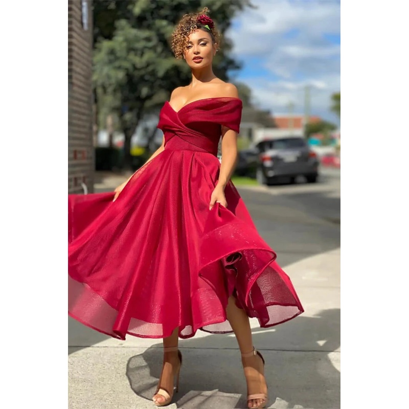 Burgundy Off The Shoulder A Line Short Evening Dress Cocktail Dress Sexy Party Dress Formal Dress