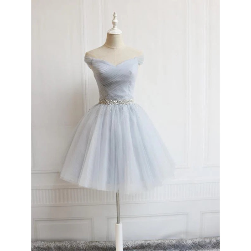 Wholesale Off the Shoulder Short Gray Prom Dresses with Coset Back Beaded Graduation Homecoming Dresses