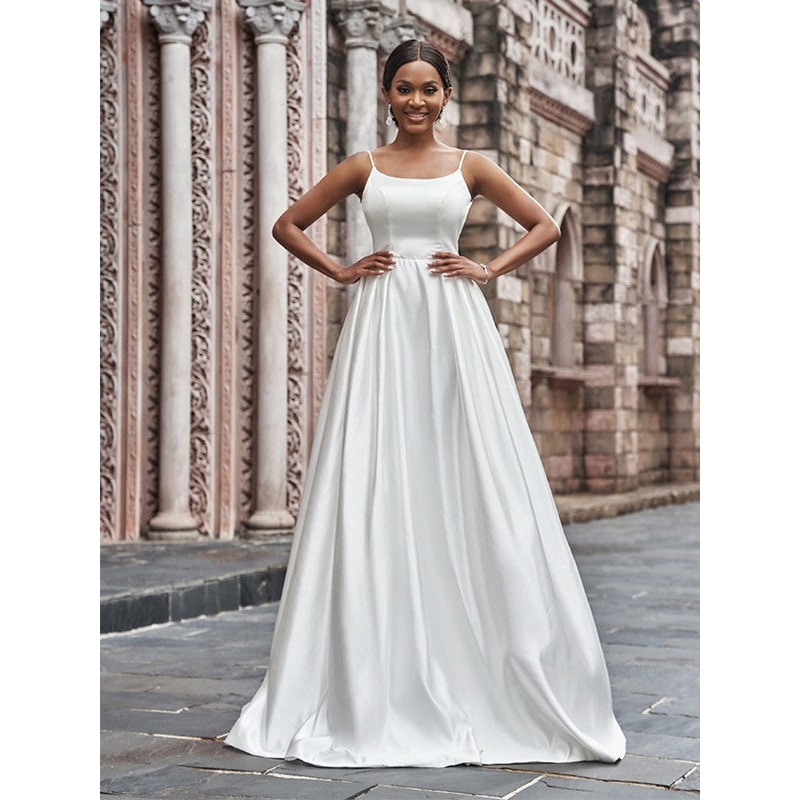 Aimishang  A-Line/Princess Satin Spaghetti Straps Ruffles Sleeveless Sweep/Brush Train Wedding Dresses