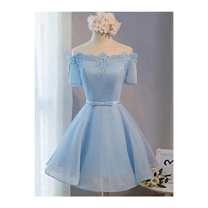 Aimishang A Line Homecoming Dresses Lace Short Sleeves