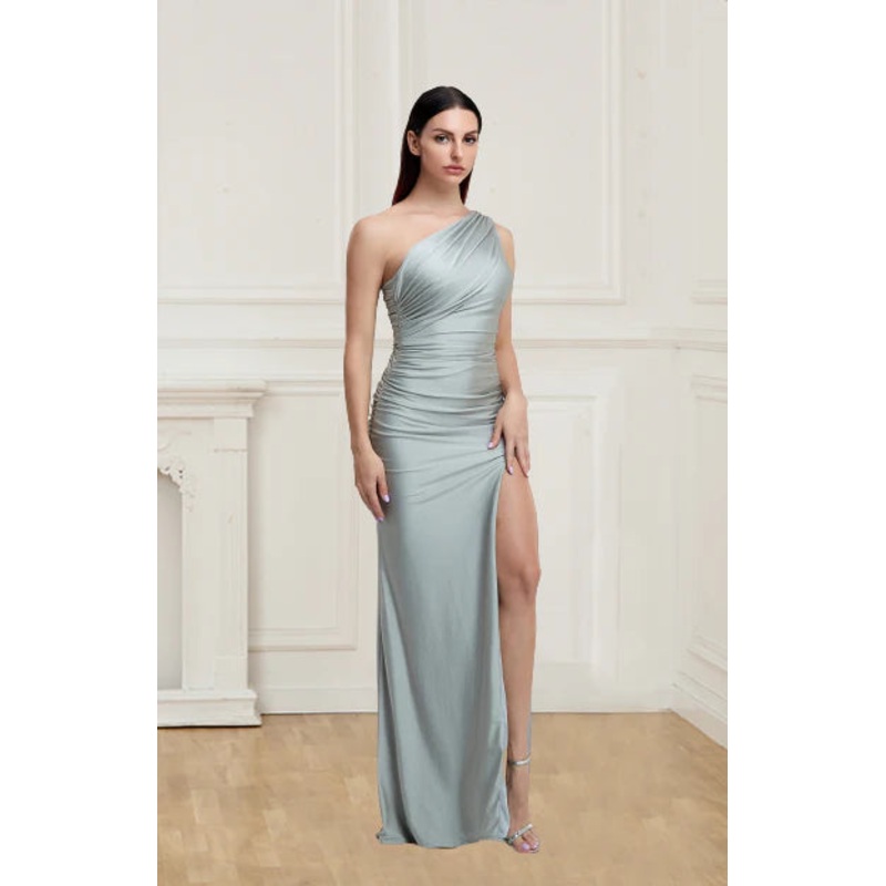 Women's One Shoulder Prom Dresses Sheath Ruched Bodycon With Split