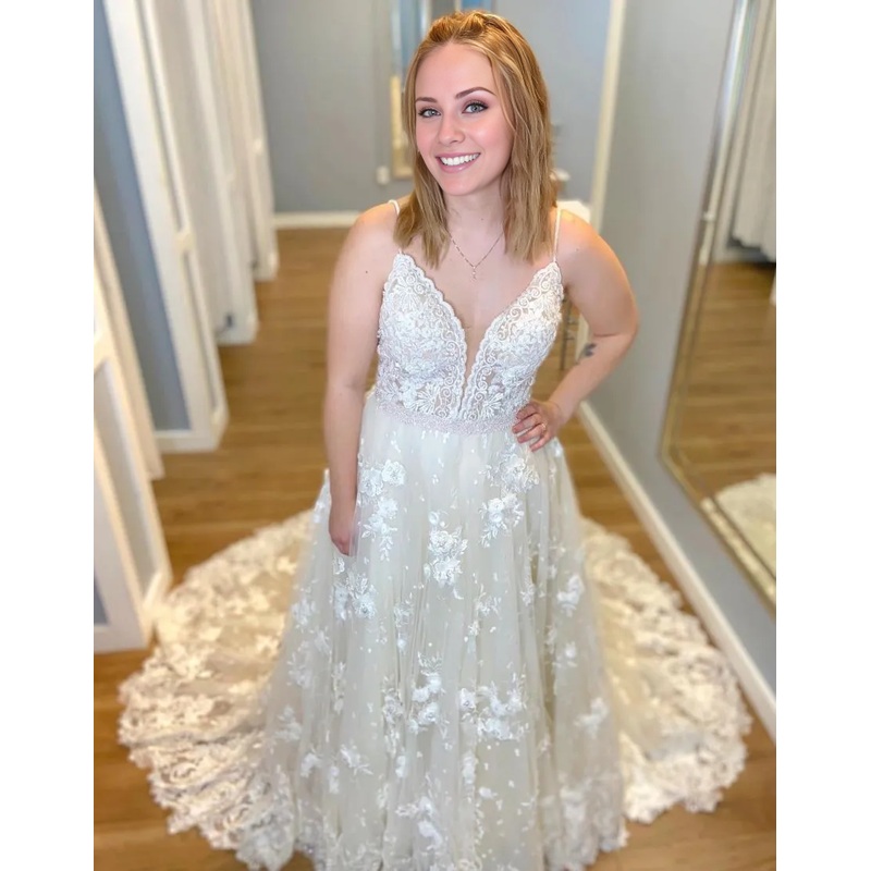 Aimishang Wedding Dress A-Line Spaghetti Straps Open Back With Appliques