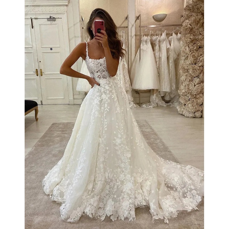 Aimishang Wedding Dress A-Line Spaghetti Straps With Appliques