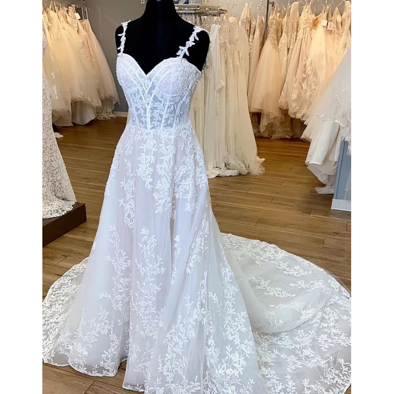 Aimishang Wedding Dress A-Line Spaghetti Straps Zipper Back Court Train With Appliques