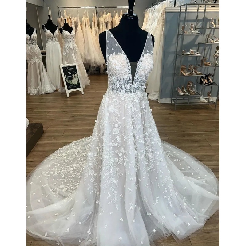 Aimishang Wedding Dress A-Line V-Neck Open Back Chapel Train