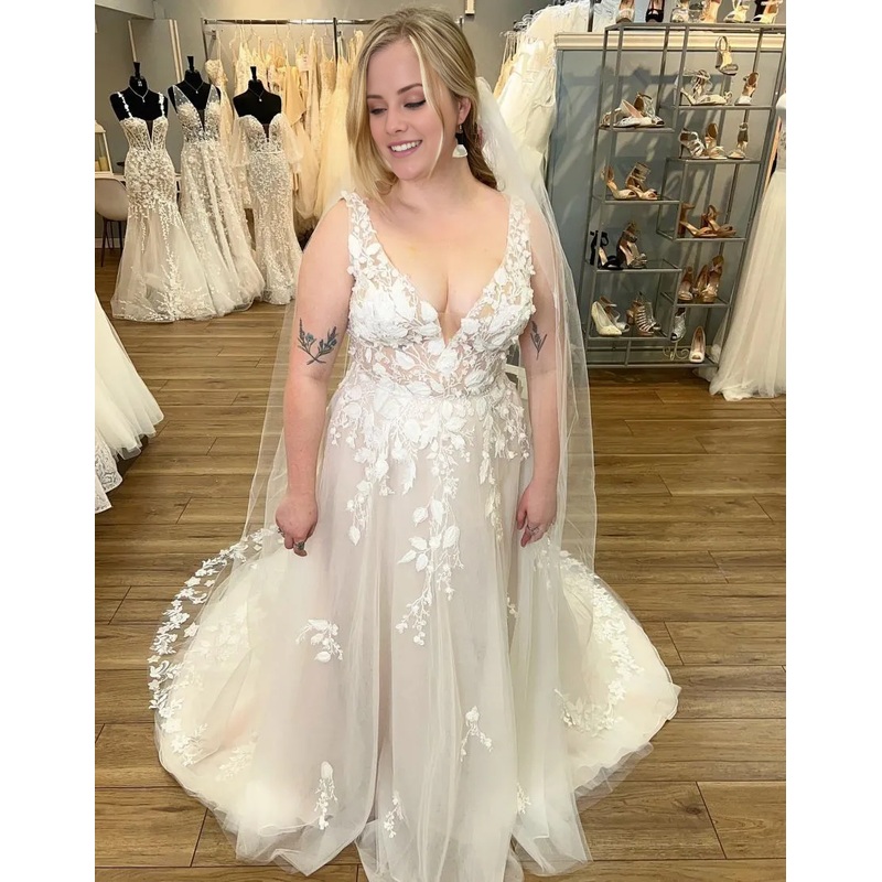 Aimishang Wedding Dress A-Line V-Neck Plus Size With Appliques