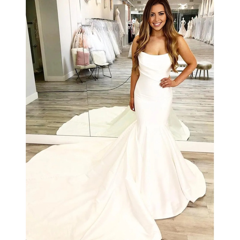 Aimishang Wedding Dress Chiffon Long Train Strapless