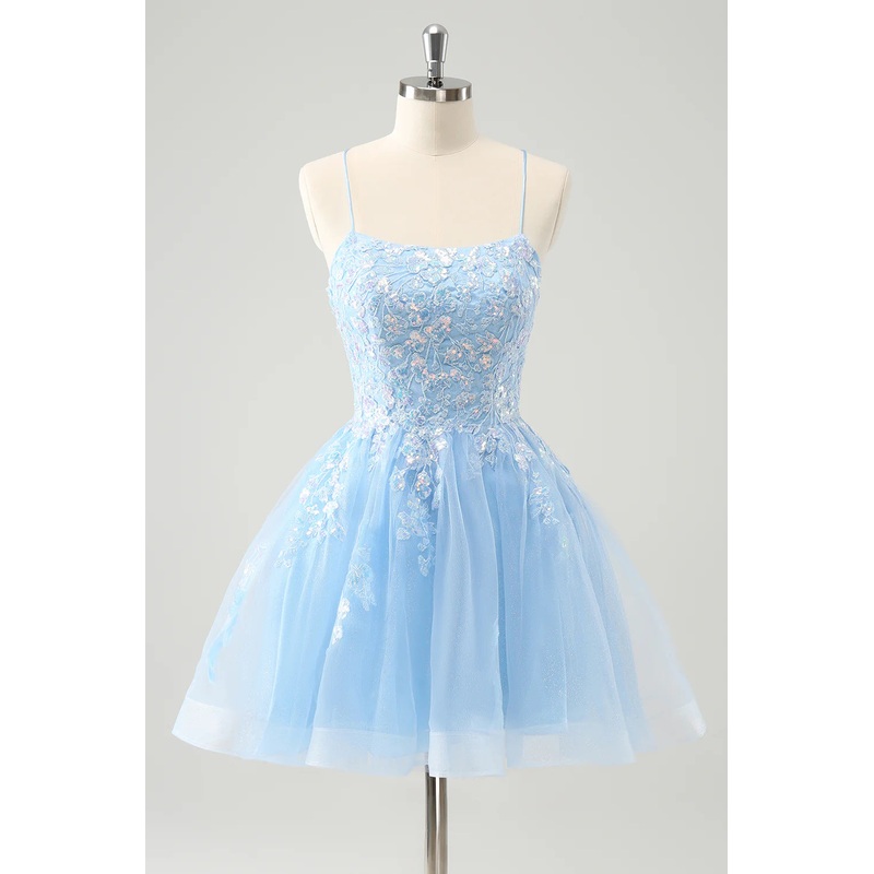 Aimishang A Line Homecoming Dress Sparkly Lilac Spaghetti Straps with Lace Up Back Sequin
