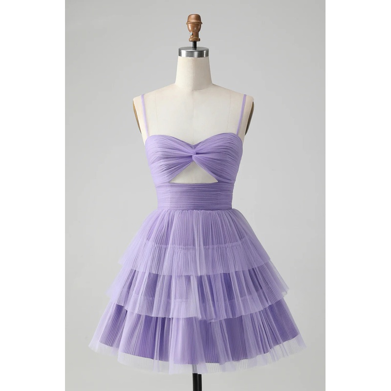 Aimishang Homecoming Dress A Line Spaghetti Straps Short Tiered with Hollow Out