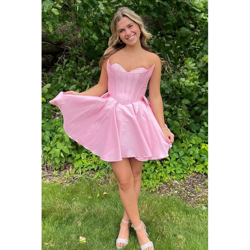 Aimishang Homecoming Dress Pretty A-Line Strapless Short Satin With Beading