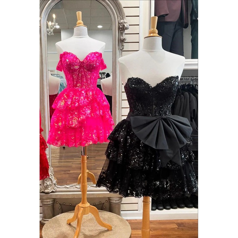 Aimishang Homecoming Dress Sparkly A-Line Tiered With Bowknot Sweetheart