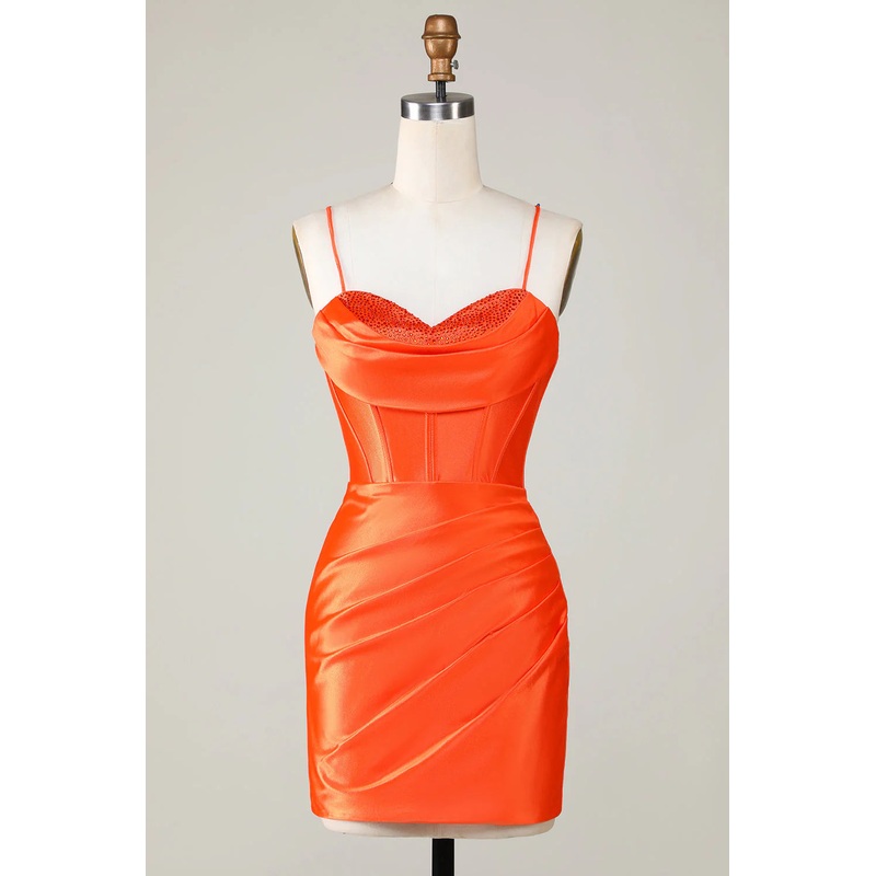 Aimishang Homecoming Dress Sparkly Orange Beaded Corset Tight Short