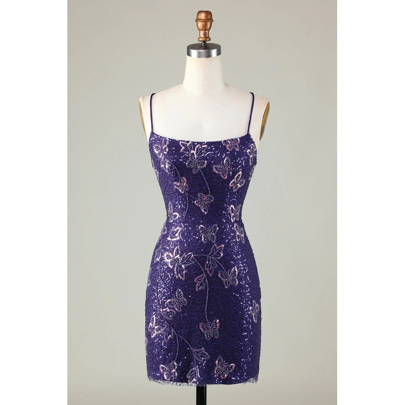 Aimishang Homecoming Dress Sparkly Sheath Short with Criss Cross Back