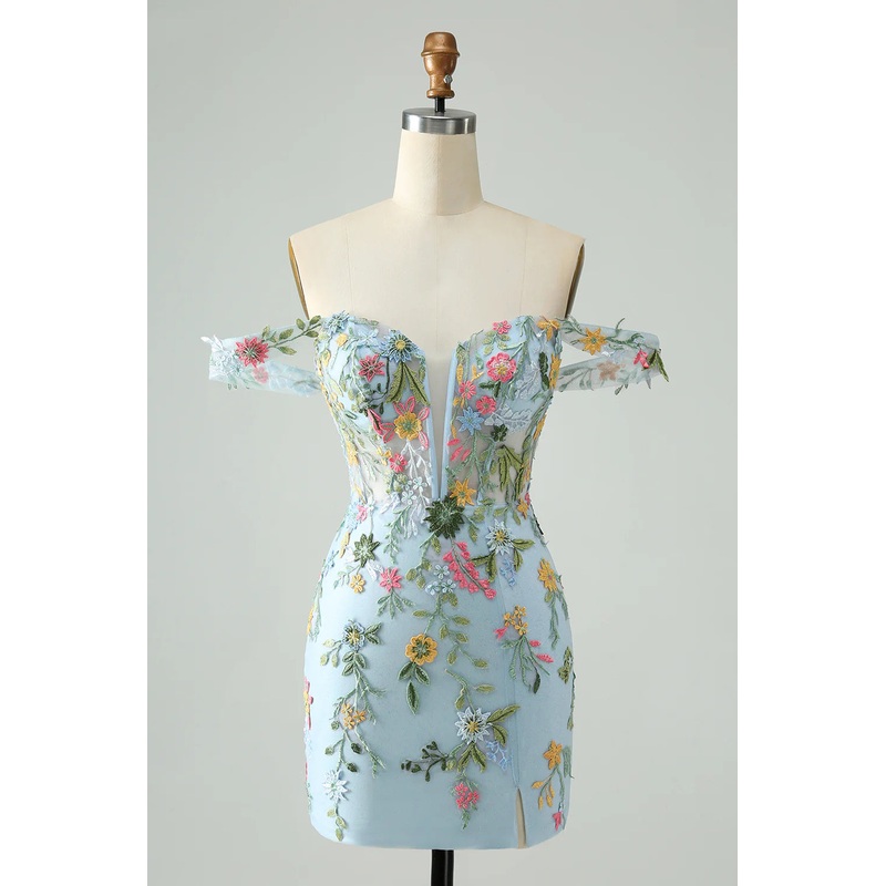 Aimishang Mermaid Off The Shoulder Homecoming Dress Flower Corset Short with Embroidery