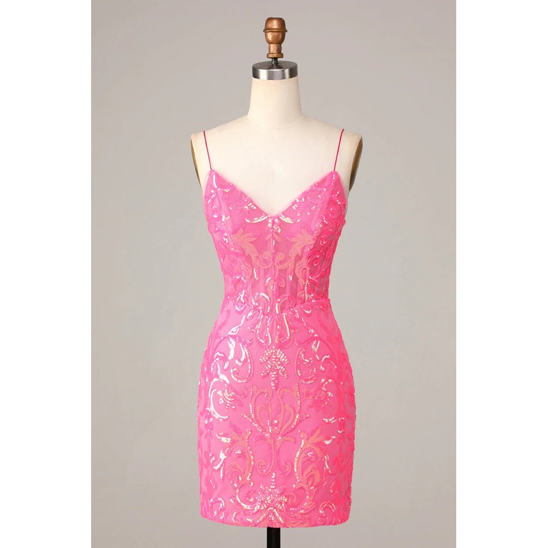 Aimishang Sequins Homecoming Dress Amazing Sheath Fuchsia Spaghetti Straps