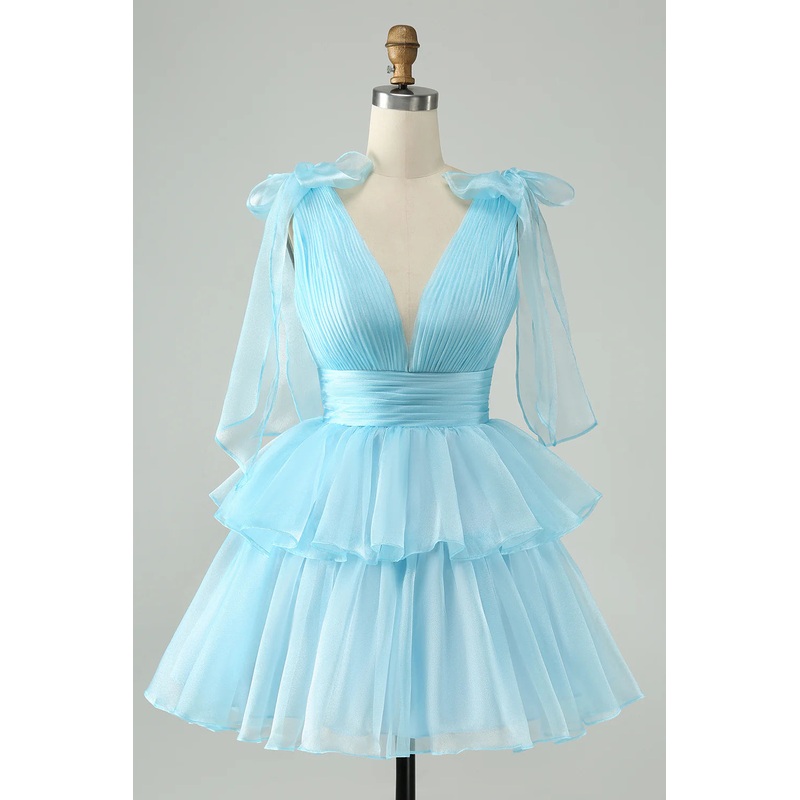 Aimishang Short Cute Homecoming Dress Hot Pink A Line V Neck Backless Pleated Tiered