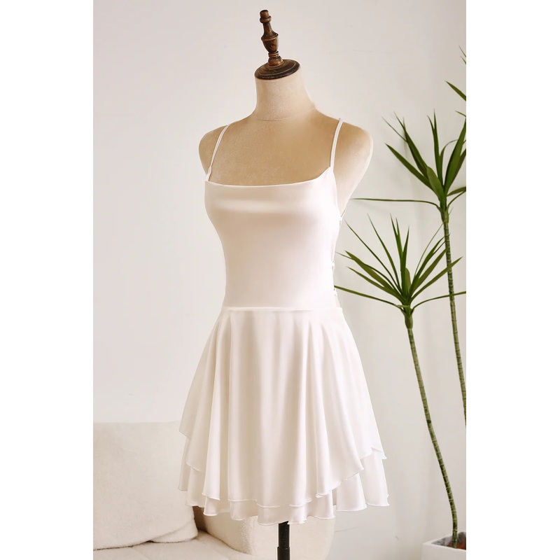 Aimishang Short Graduation Dress Cute A Line White Homecoming Dresses Spaghetti Straps Backless Satin Swing