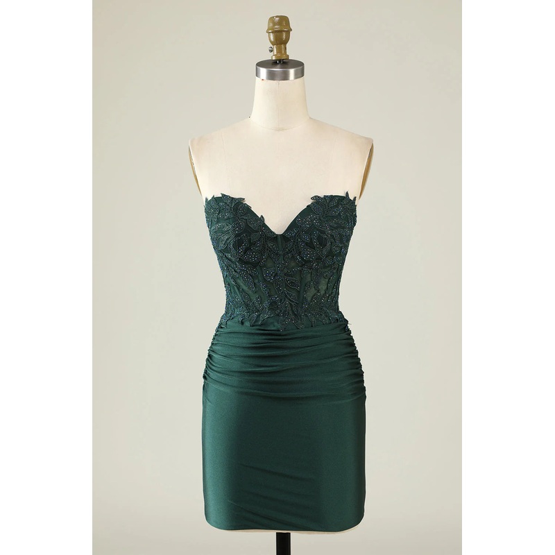 Aimishang Short Homecoming Dress Dark Green Bodycon Strapless Applique with Beading