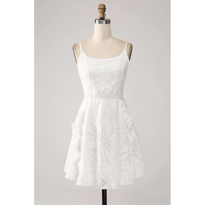 Aimishang Short Homecoming Dresses White Graduation Dress Cute A-Line Spaghetti Straps