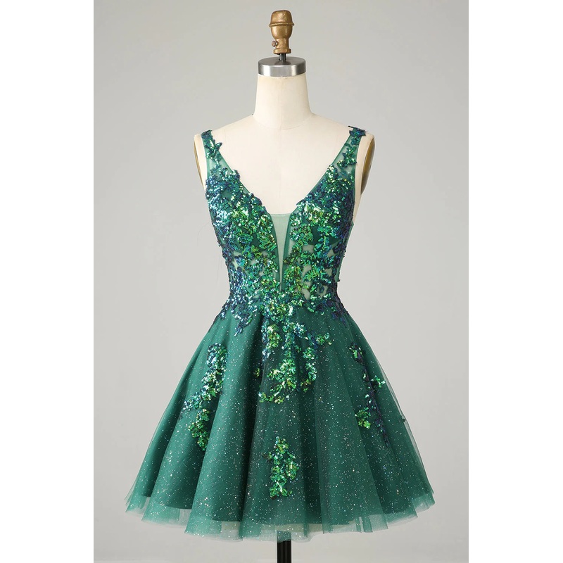 Aimishang Sparkly Short Homecoming Dress Sequined V Neck Backless