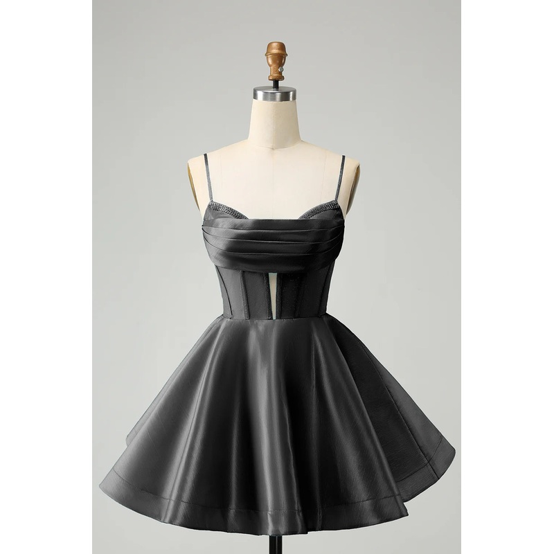 Aimishang A Line Homecoming Dress Blue Spaghetti Straps Corset Short with Beading