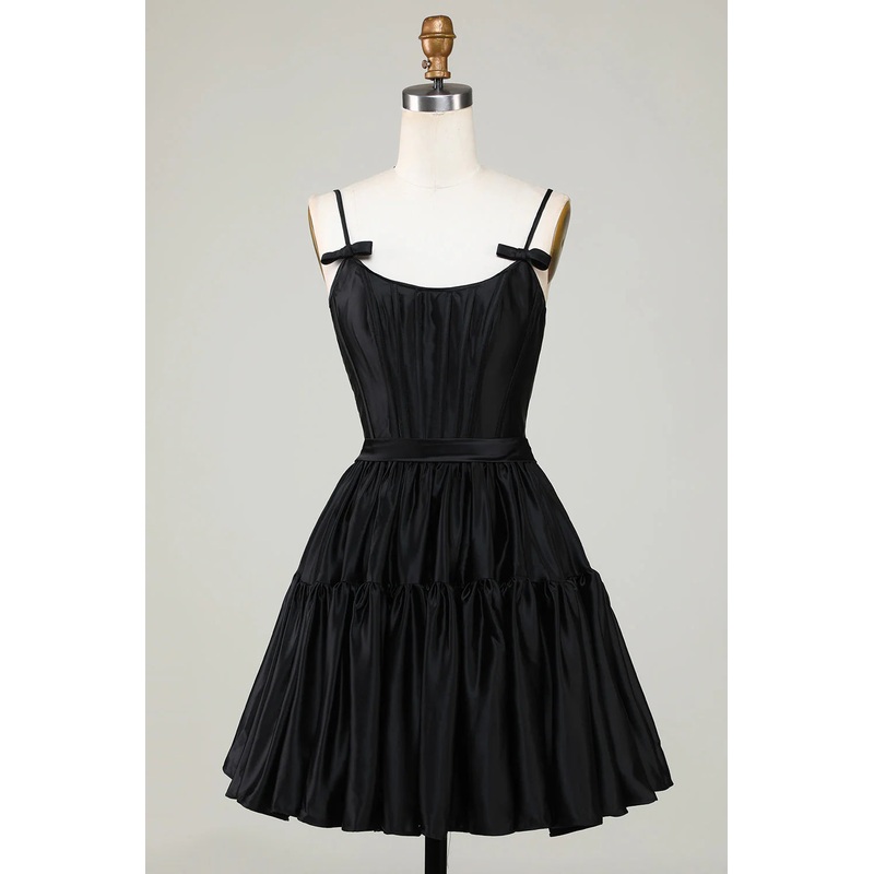 Aimishang A Line Homecoming Dress Cute Spaghetti Straps Corset Ruffle with Bows Fuchsia