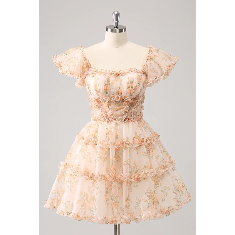 Aimishang A Line Homecoming Dress Cute Yellow Square Neck Corset Backless