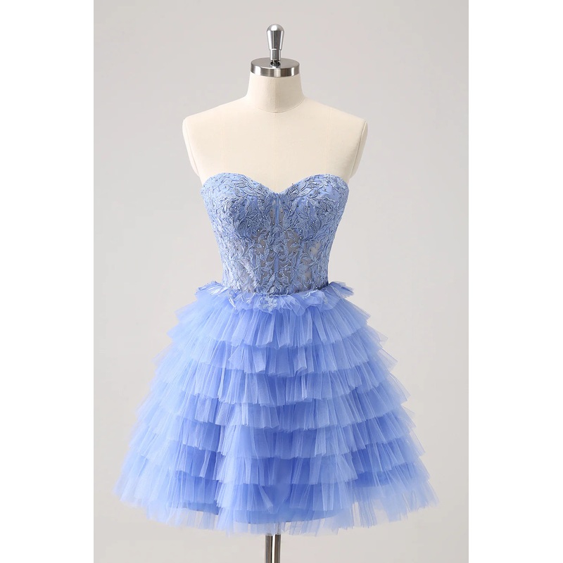 Aimishang A Line Homecoming Dress Sweetheart Tiered Corset Lace Up Back with Beading Lilac