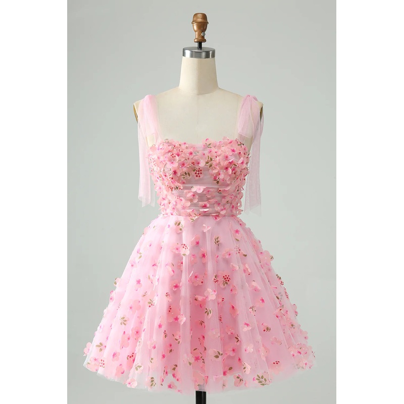 Aimishang A Line Pearls Corset with Appliques Flower Short Homecoming Dress Cute Pink