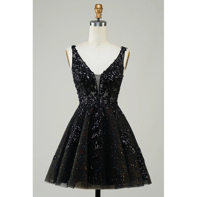 Aimishang A Line Short Homecoming Dress Glitter Orange V Neck Sequins Graduation Dresses