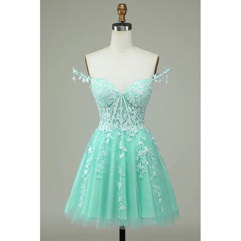 Aimishang A Line Short Homecoming Dress Spaghetti Straps Mint Evening Dress with Appliques