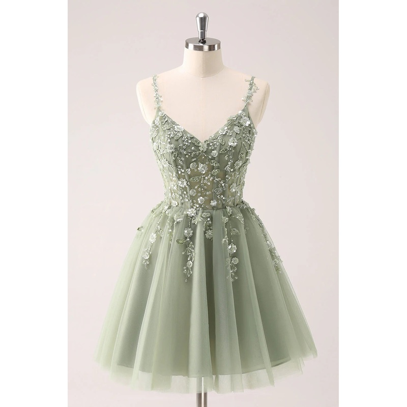 Aimishang A Line Spaghetti Straps Homecoming Dress Royal Blue Tulle Corset Sequins with Appliques