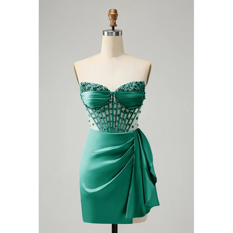 Aimishang Blue Homecoming Dress Bodycon Sweetheart Pleated Corset with Beading Stylish