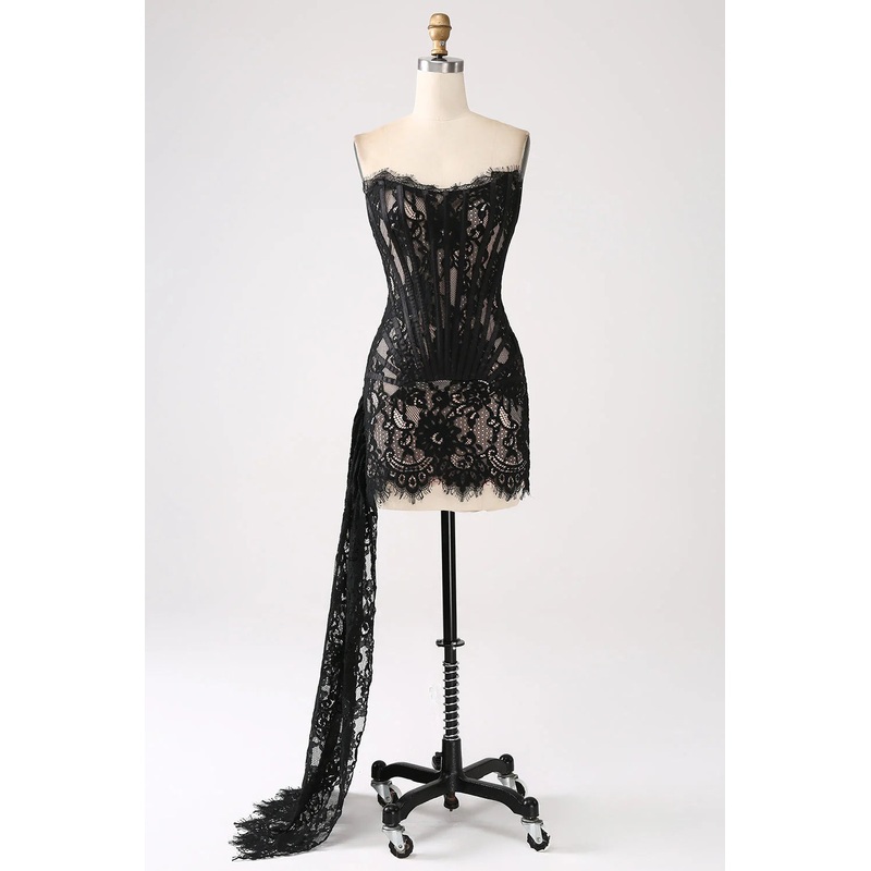 Aimishang Classy Red Short Cocktail Dress Lace Strapless Corset with Lace-up Back Homecoming Dresses