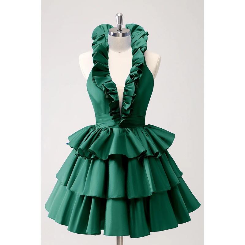Aimishang Cute Homecoming Dress Royal Blue A Line Halter Tiered Backless with Ruffles