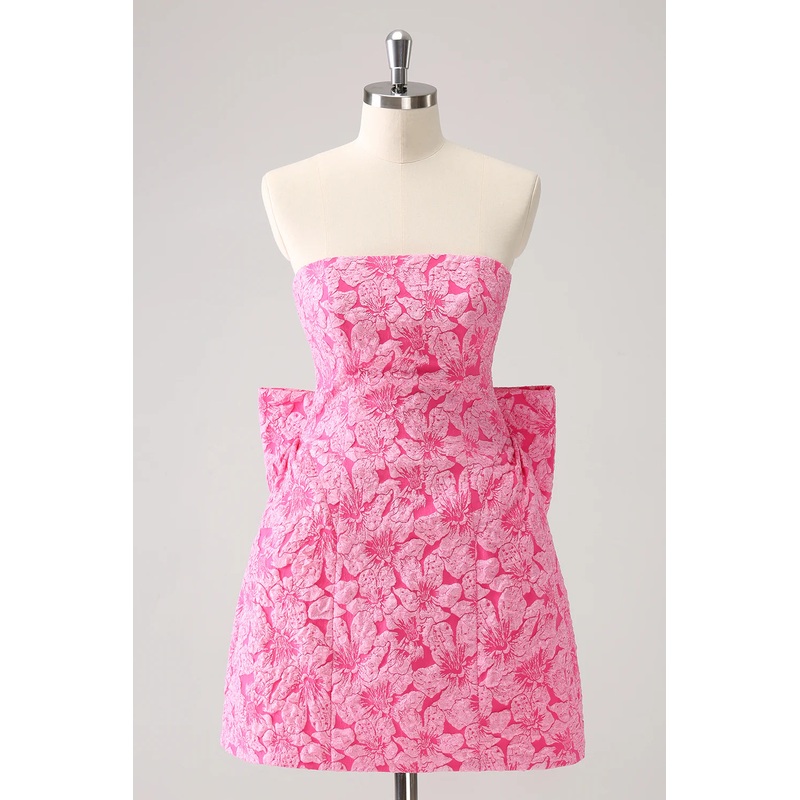 Aimishang Cute Hot Pink Short Homecoming Dress A Line Strapless Print with Bow
