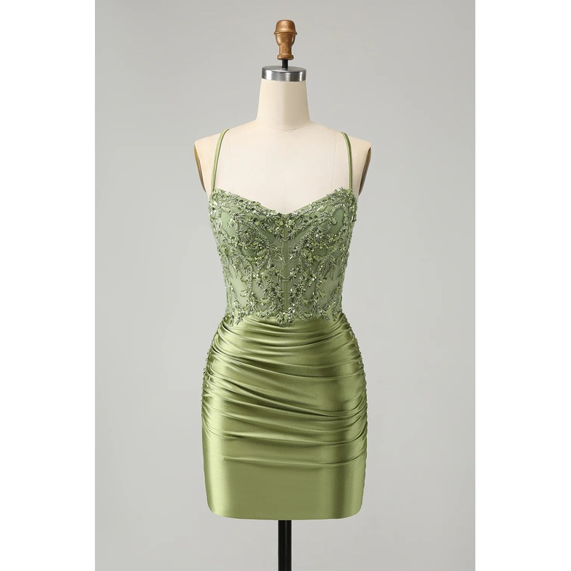 Aimishang Fashion Homecoming Dress Sparkly Light Green Sequins Corset Graduation Dresses