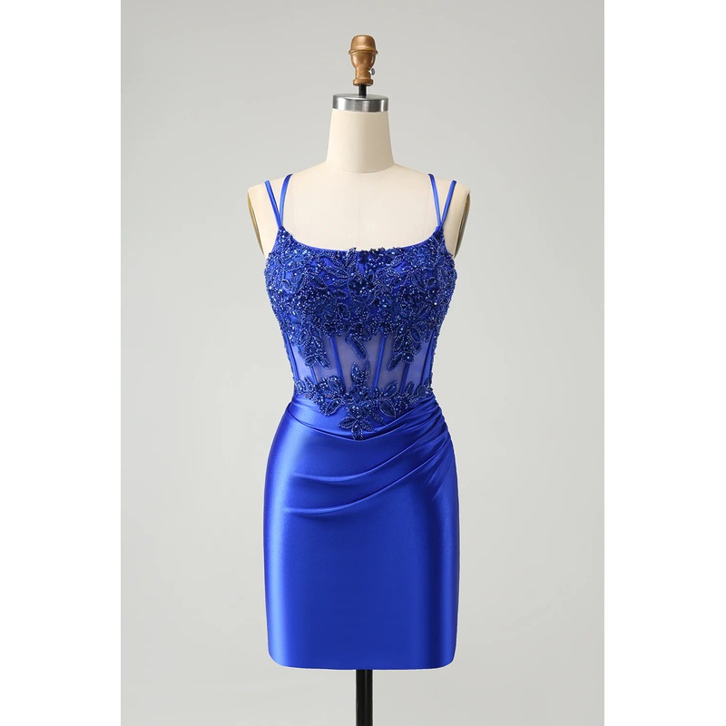 Aimishang Fashion Homecoming Dress Sparkly Royal Blue Beading Corset Graduation Dresses