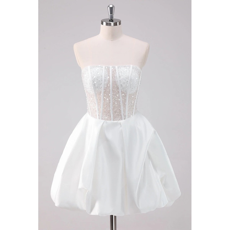 Aimishang Fashionable and Beautiful Homecoming Dress Sparkly White A Line Strapless Corset