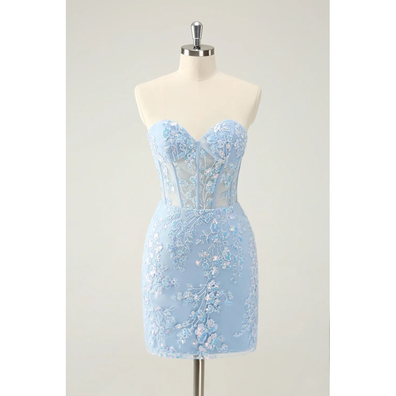 Aimishang Homecoming Dress Classy Bodycon Strapless Corset with Sequins Fuchsia